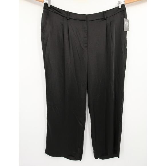 Vince Camuto Pants Black Wide Leg Front Pleat Satin Trouser Workwear Casual 22W - Picture 2 of 14
